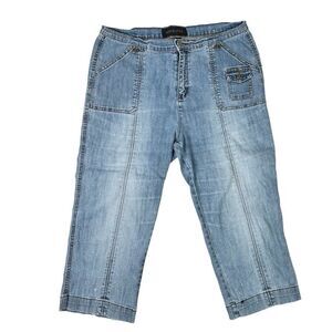 Adolfo Womens Capri Linen Light Blue Pants Jeans Size 14